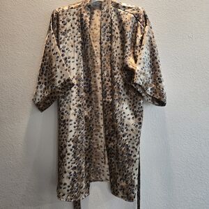 Vintage Kristine Tyler Intimates Leopard Cheetah Animal Satin Robe With Tie Boho